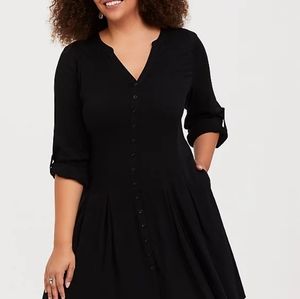 Torrid BLACK CHALLIS BUTTON FRONT SHIRT DRESS Size 1